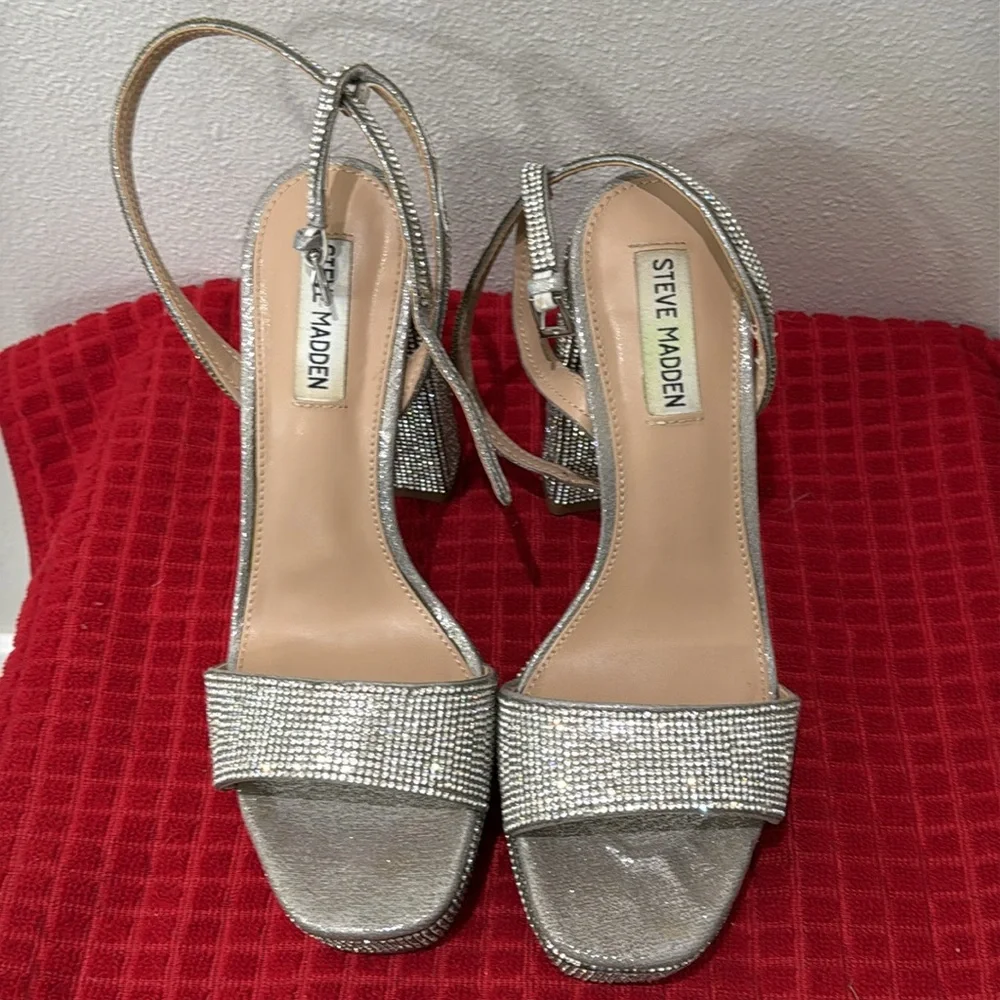 Steve Madden Lessa Rhinestone Platform Bling Block Heels 8.5